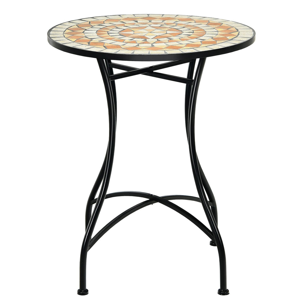 Table de Jardin Style Mosa茂que Cadre en Fer et Rev锚tement Antirouille pour 60 x 60 x 72 CM -
