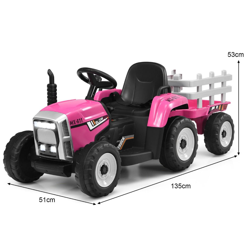 Tracteur Electrique avec Remorque pour Enfants 3 Vitesses Lumières LED Fonctions o USB et Bluetooth Jaune/Rose/Rouge/Vert/Vert Foncé/Noir -