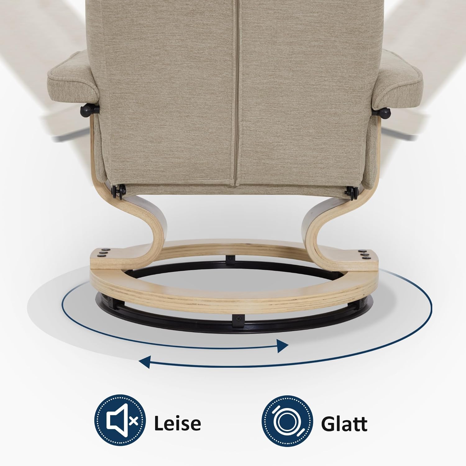M MCombo Fauteuil Relax avec Pouf, Fauteuil TV pivotant à 360° avec Fonction Chaise Longue, Fauteuil TV supportant jusqu'à 120 Kg, Fauteuil de Repos pour Le Salon, 9019 (Tissu, Beige)