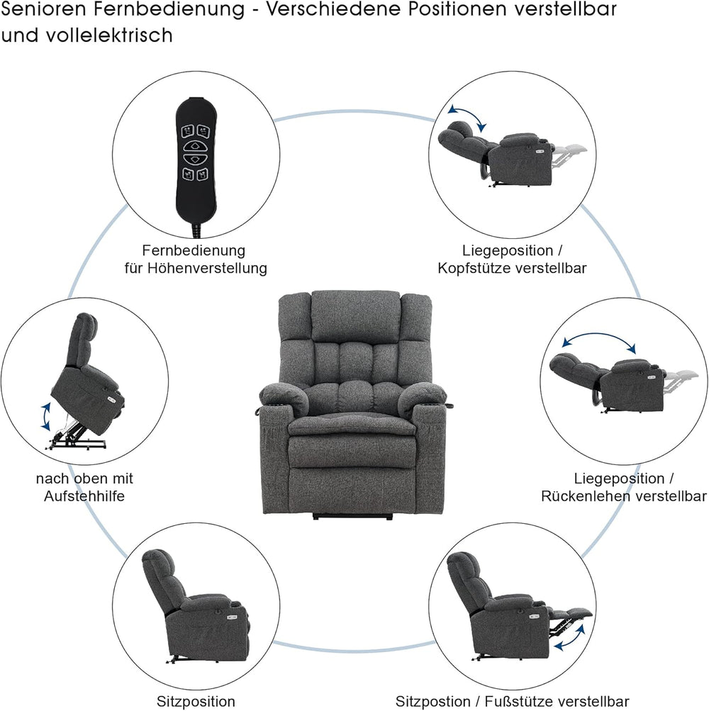 MCombo 7546 Fauteuil de Relaxation électrique avec 3 Moteurs réglables séparément