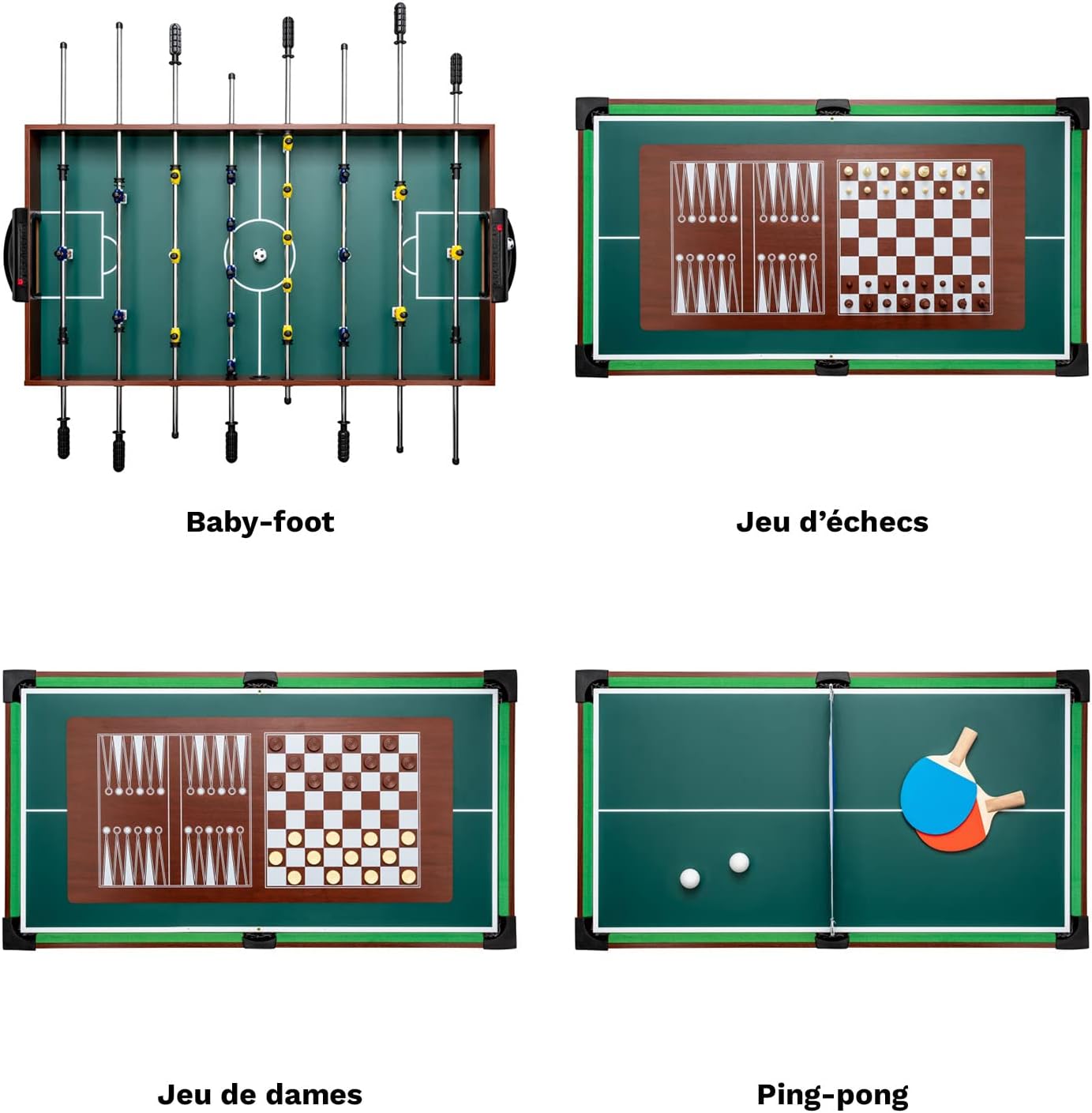 shelfmade Table de Jeux Multifonction, Baby Foot Enfant, Mini Baby Foot Bois, Billard Convertible, Mini Table de Ping Pong - Table multijeux Adulte - 10 Jeux en 1