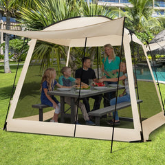 Tente de Camping pour 8-10 Personnes Tente Dôme avec Vestibule et Moustiquaire Porte Zippée Tente Portable avec Sac de Transport 300x300x250cm Beige -