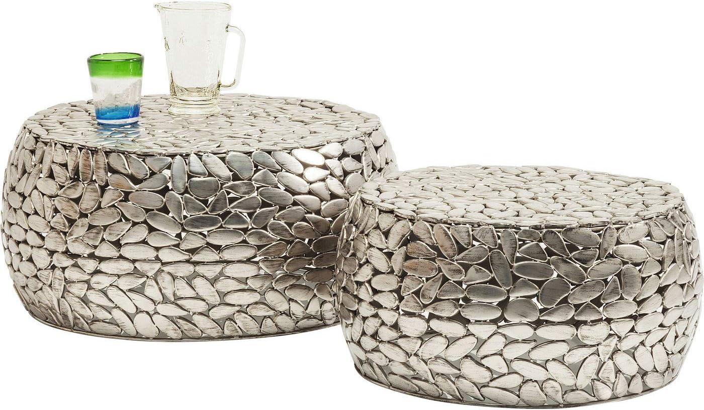 Kare Design Table Basse Pebbles Deluxe, Acier, Argent, Diamètre 66 / 56 cm, Table Basse Salon lot de 2, Meuble, Deco Intérieur, Decoration Chambre, Maison