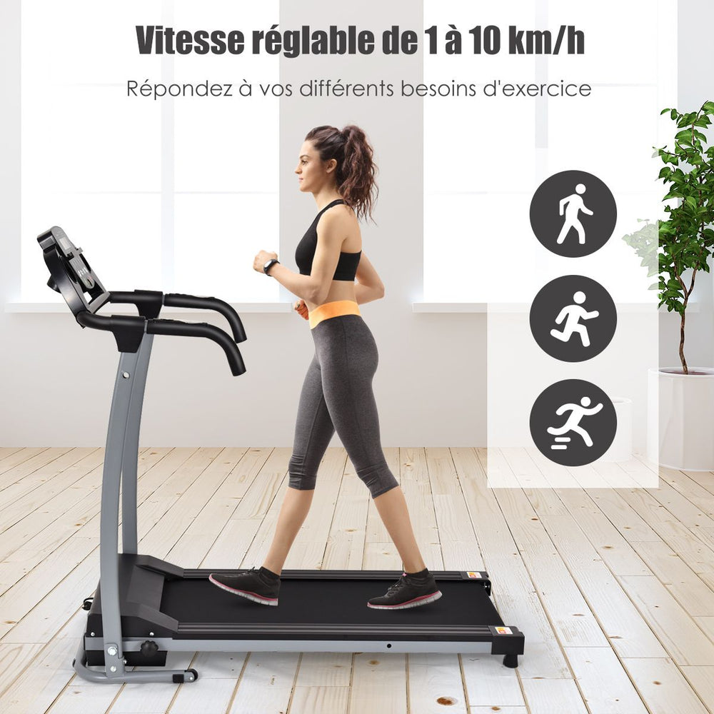 Tapis de Course Électrique Pliable avec Écran et Moniteur de Fréquence Cardiaque avec Vitesse de 1 à 10 km/h et 12 Programmes Noir -