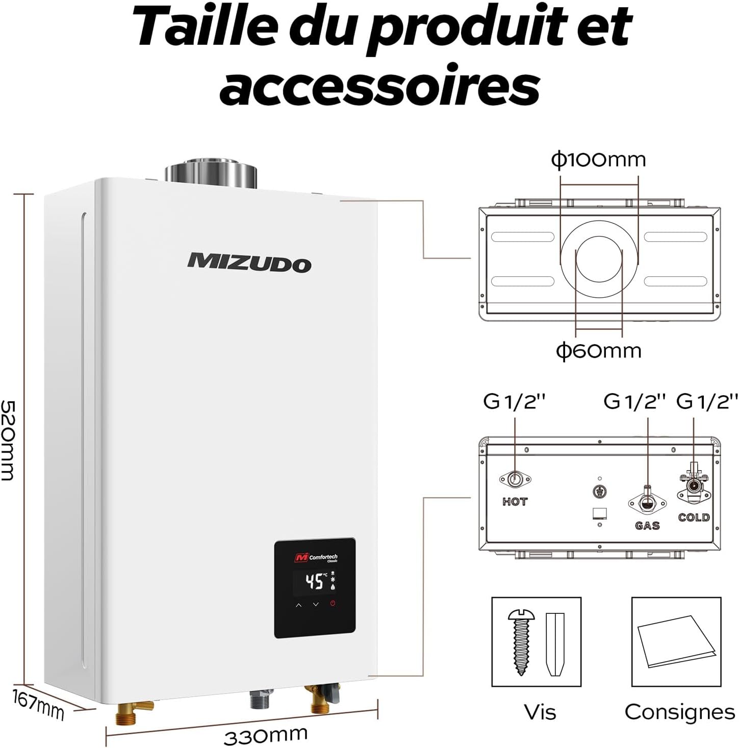 MIZUDO 11L Chauffe-Eau à Gaz Instantané Propane Indoor, avec indicateur LED pour Usage Domestique