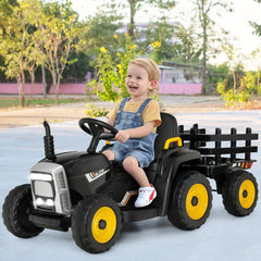 Tracteur Electrique avec Remorque pour Enfants 3 Vitesses Lumires LED Fonctions o USB et Bluetooth Jaune/Rose/Rouge/Vert/Vert Fonc/Noir -