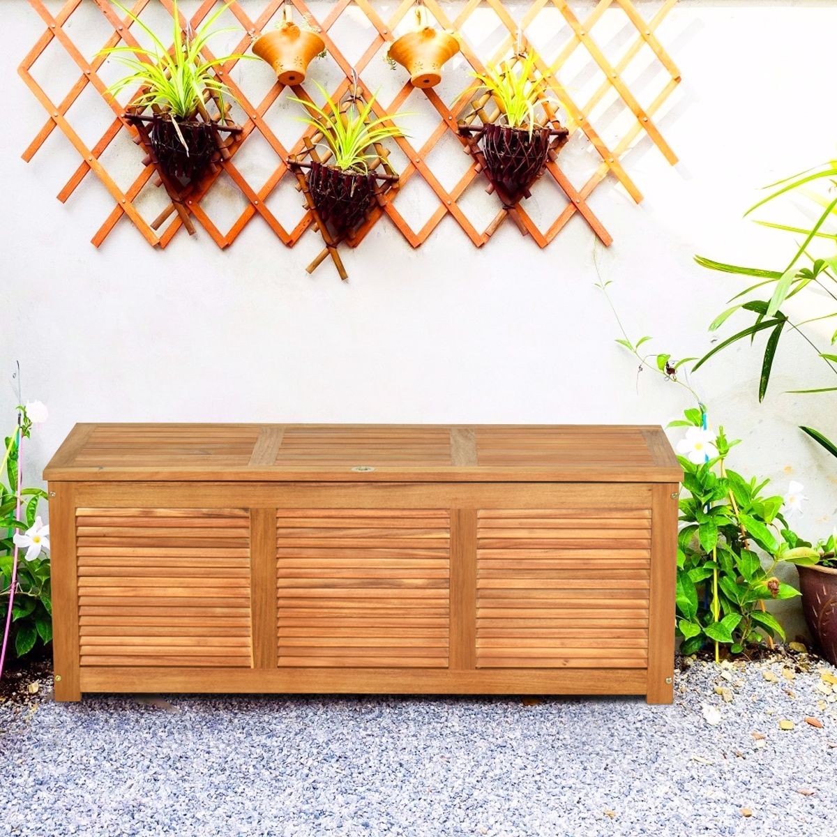 Malle en Bois d’Acacia Coffre Boîte de Rangement 120 x 45 x 45 cm Charge Max 150KG pour Terrasse Jardin ou Cour Nature -