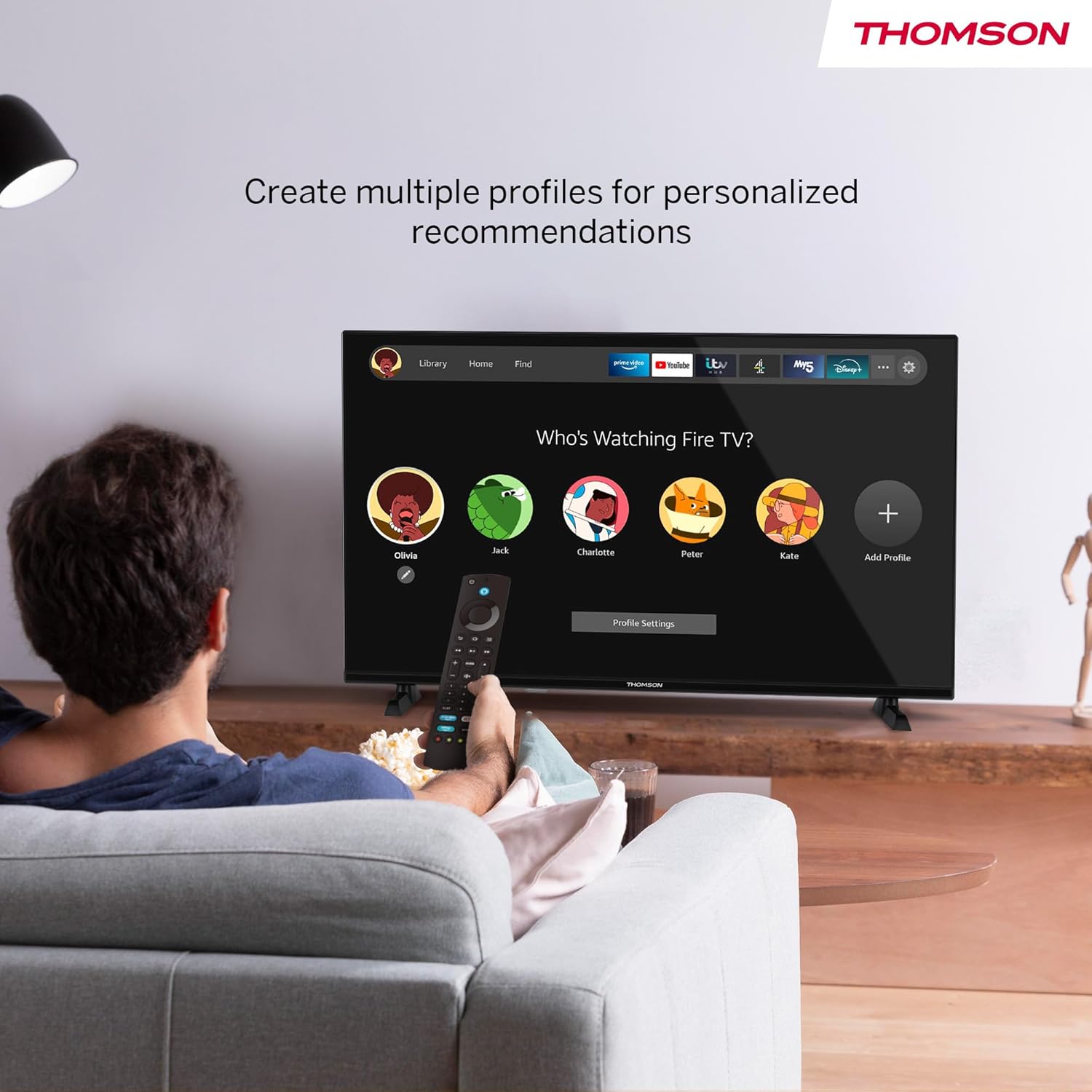 THOMSON 32 Pouces (82 cm) HD LED Fire TV mit Alexa-Sprachsteuerung AirPlay Triple Tuner(Câble-Satellite-Antenne) Bluetooth 5.0 HDMI USB-Anschlüsse AV in CI USB – 32HF2S34