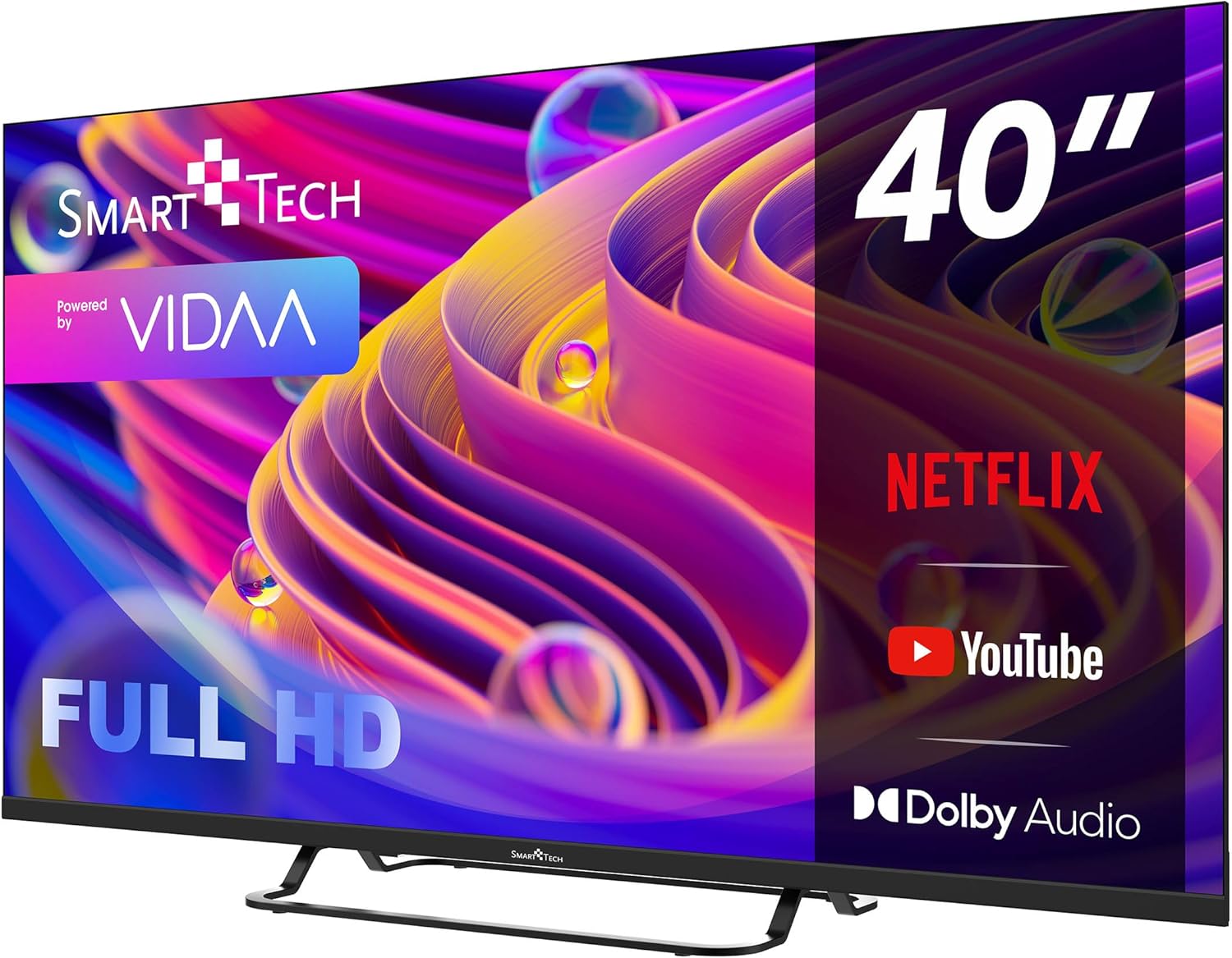 Smart Tech TV LED FHD 40' (101 cm) 40FV02V Smart TV VIDAA - Molotov Netflix Prime Video + Youtube Plex 3xHDMI - 2xUSB - Mode Hotel-2024