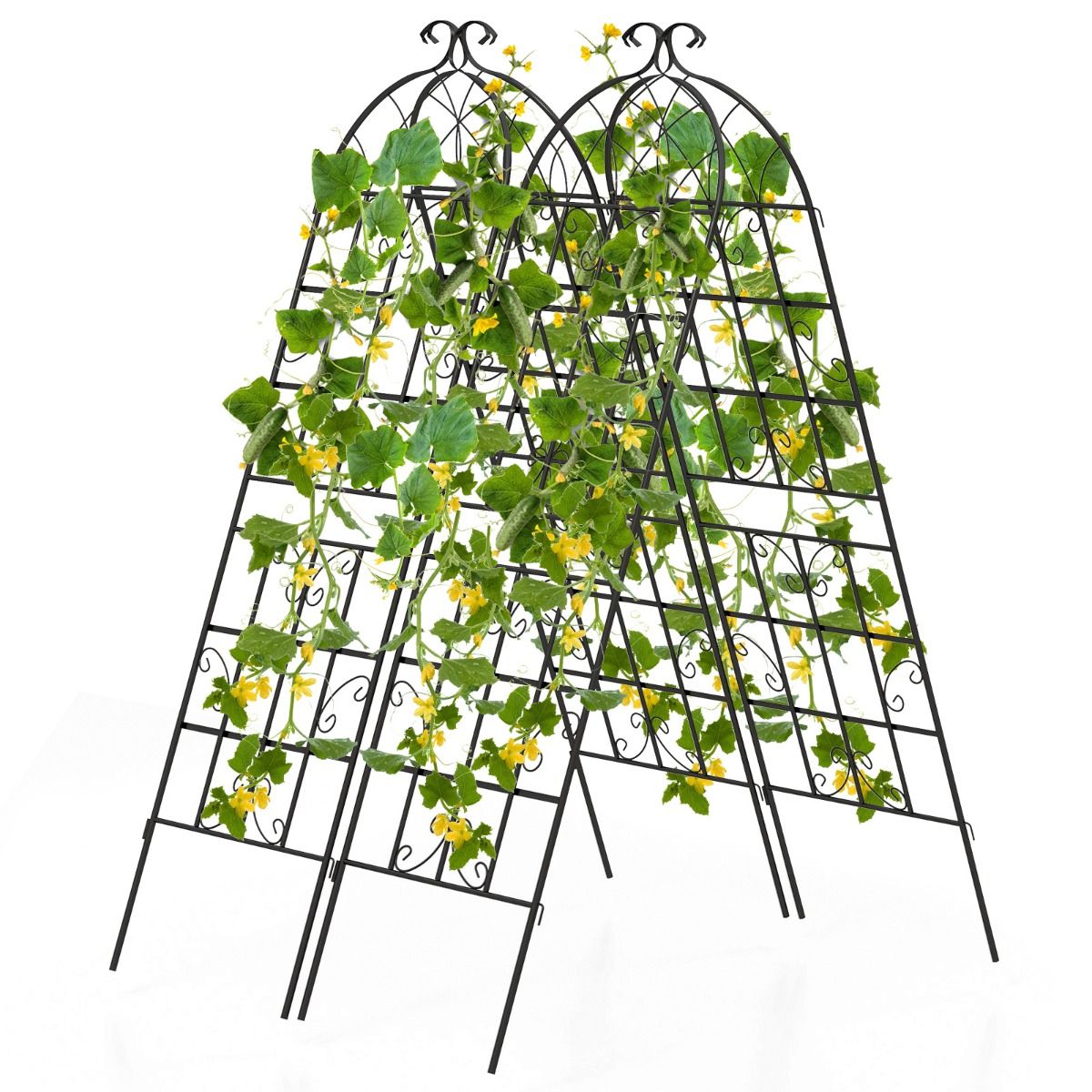 Lot de 4 Treillis de Jardin en Métal 180 x 50 cm Clôture Décorative pour Plante Grimpante Grille Fleurs Antirouille pour Jardin Cour Patio Noir -