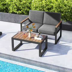 Salon de Jardin 2 Pièces avec Table Basse Causeuse Ensemble de Meubles d'Extérieur en Aluminium avec Accoudoirs Gris -