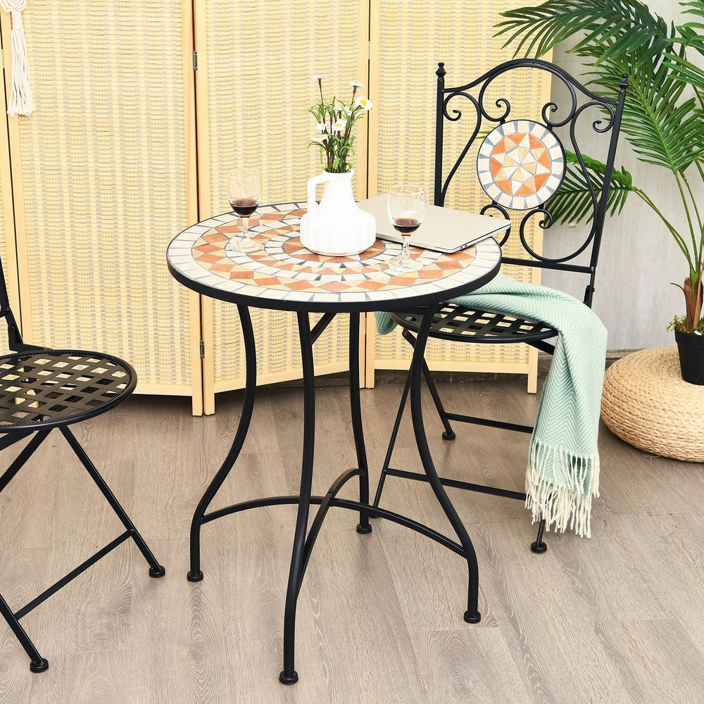 Table de Jardin Style Mosa茂que Cadre en Fer et Rev锚tement Antirouille pour 60 x 60 x 72 CM -