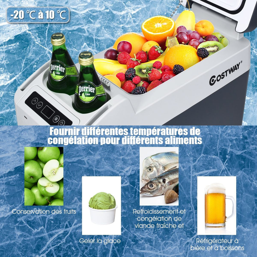Rfrigrateur Conglateur de Voiture 12L Portable Compresseur -20掳C  +10掳C Ampoules LED 2 Porte-gobelets 23x53x36cm -