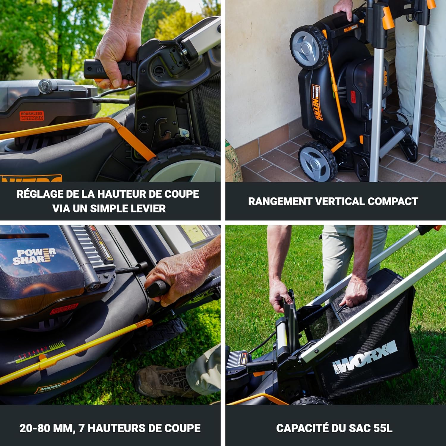 Pack Pro+ Tondeuse à Gazon 40V 460m² + Coupe-Bordures 20V + 2 Batteries 4Ah et 1 Batterie 2Ah + Chargeur Double et Chargeur Simple (Idéal pour l'Entretien du Jardin)