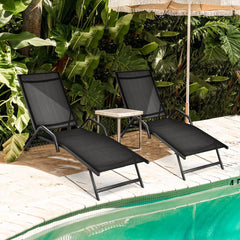 Lot de 2 Bains de Soleil Inclinables d'Extrieur avec Accoudoirs et Dossier Rglable  5 Positions Charge 160 kg Noir -