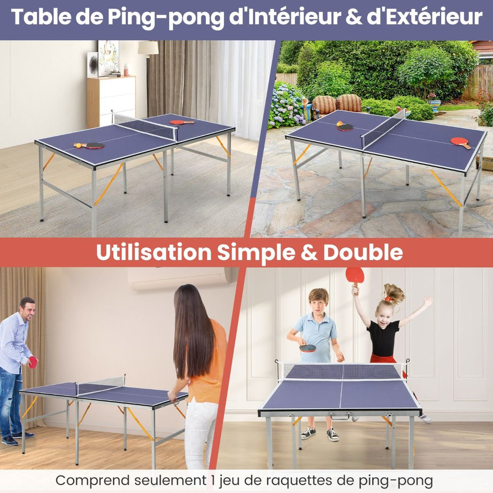 Table de Ping-Pong Pliable Peu Encombrante avec Filet Tennis de Table avec 2 Raquettes 3 Balle Pieds Rglables 180 x 90 x 76 cm -