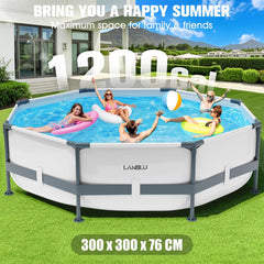 Piscine Tubulaire Ronde 300 x 300 x 76cm,Piscine Hors Sol Ronde avec Matériau Anti-Crevaison,Grande Piscines Steel Frame Adulte Vidange Rapide,Piscines Tubulaire Jardin pour Toute la Famille
