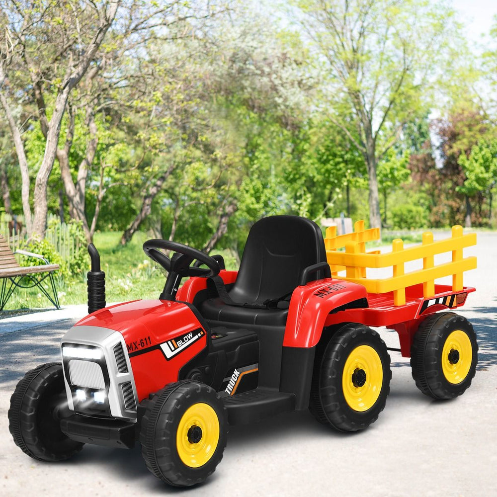 Tracteur Electrique avec Remorque pour Enfants 3 Vitesses Lumières LED Fonctions o USB et Bluetooth Jaune/Rose/Rouge/Vert/Vert Foncé/Noir -