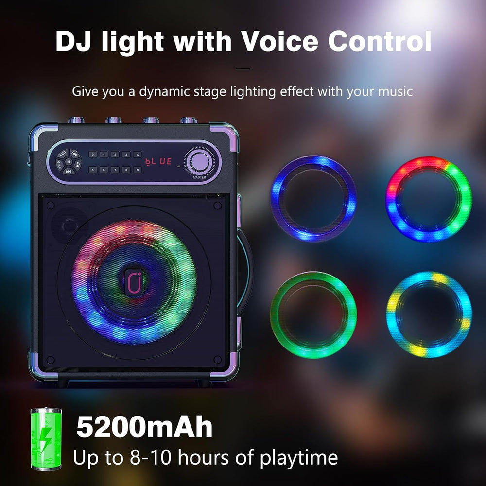 JYX Machine de Karaoké, avec 3 Microphones sans Fil et lumières DJ, Bluetooth Speaker pour Les réunions de Famille/Le Camping en Plein air/la fête sur la Plage