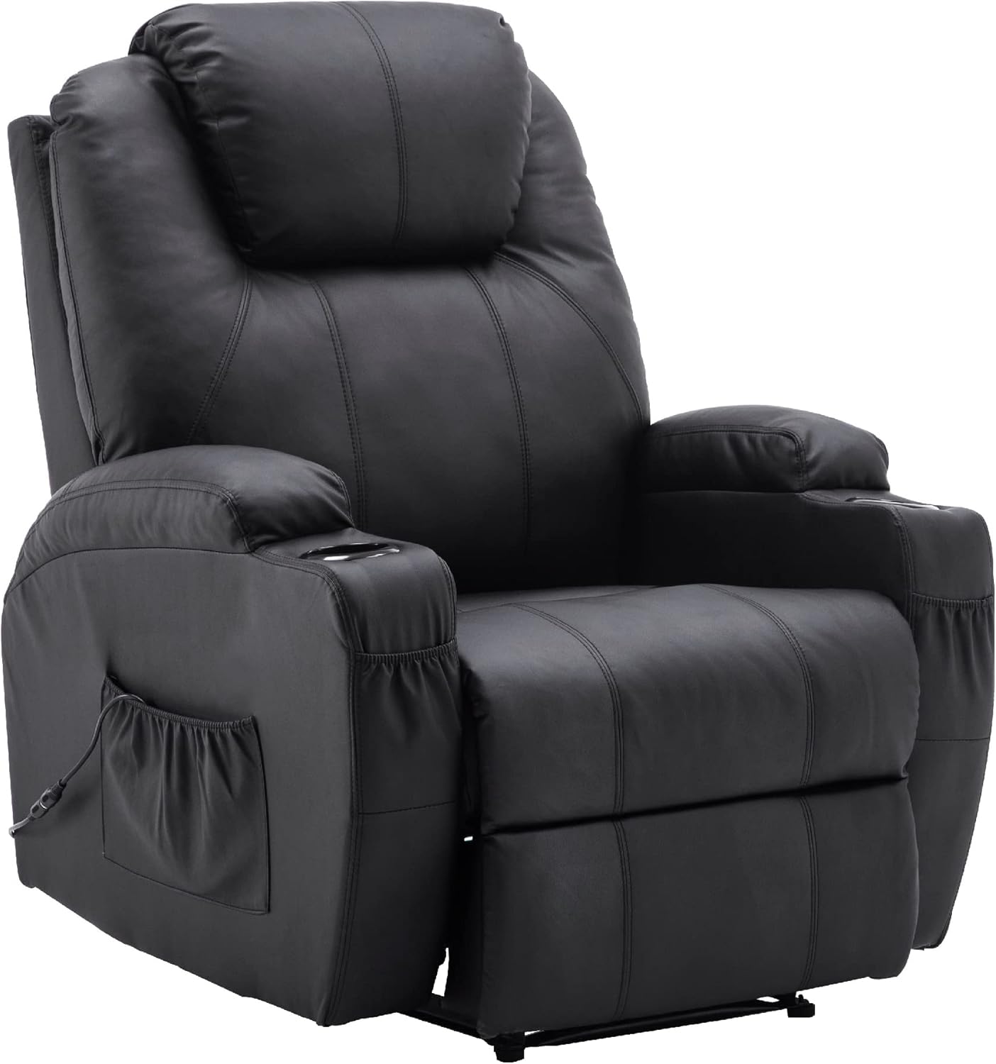 M MCombo Fauteuil Relax électrique Fauteuil de Massage Fauteuil TV Fonction inclinable Vibration Chauffage 7061 Nouveau modèle (Simili Cuir Noir)