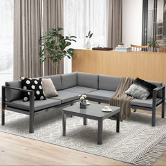 Salon de Jardin Extrieur avec Table Basse en Verre Tremp Canapavec Dossier Inclinable  6 Niveaux Coussins Inclus Gris -