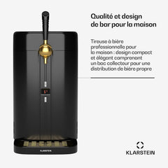 Klarstein FrostBrew Tireuse à Bière - Système de Pression CO₂ Fûts 5L Refroidissement Thermoélectrique 3-12°C Levier de Tirage Noir/Or