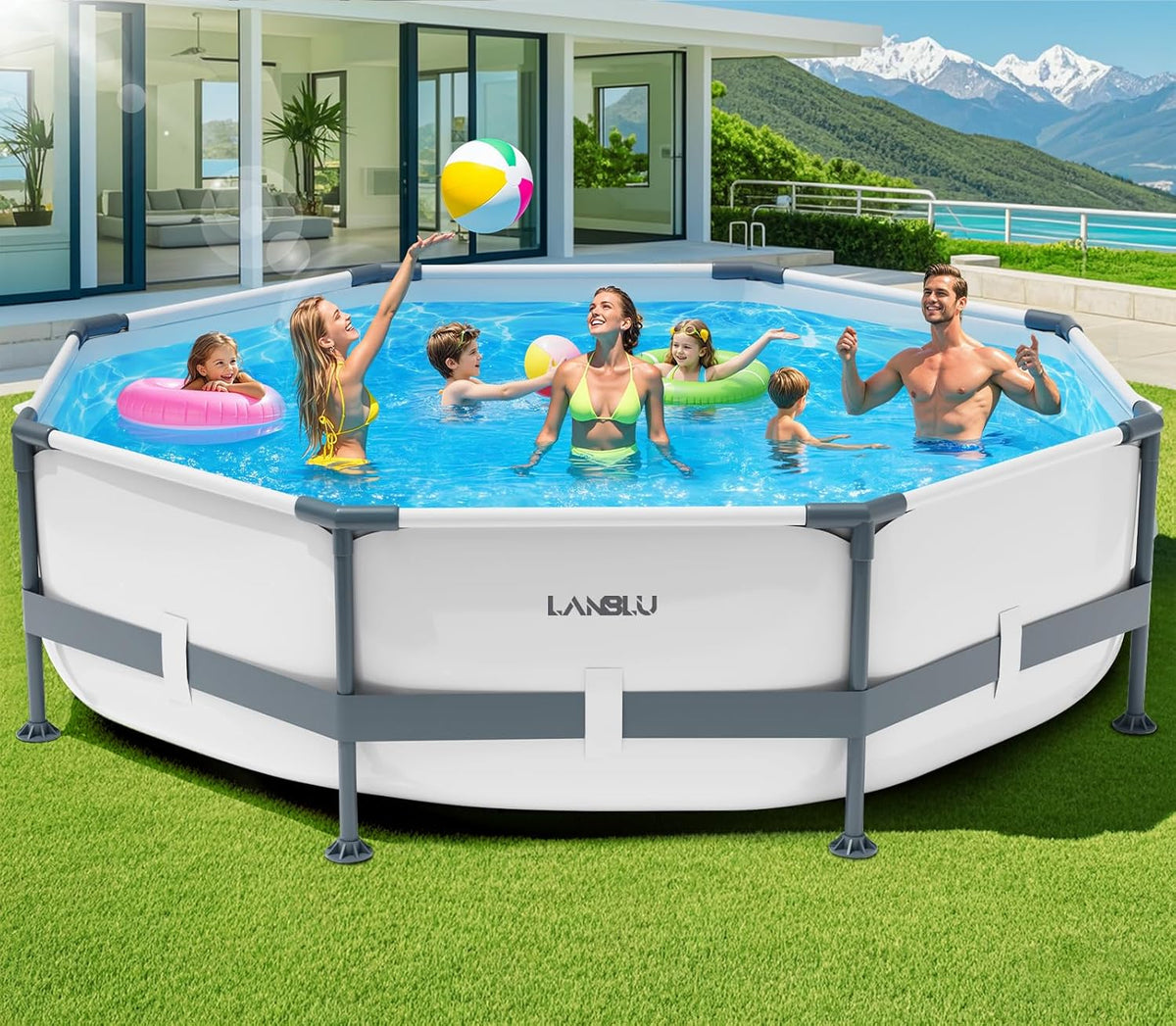 Piscine Tubulaire Ronde 300 x 300 x 76cm,Piscine Hors Sol Ronde avec Matériau Anti-Crevaison,Grande Piscines Steel Frame Adulte Vidange Rapide,Piscines Tubulaire Jardin pour Toute la Famille