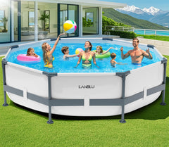 Piscine Tubulaire Ronde 300 x 300 x 76cm,Piscine Hors Sol Ronde avec Matériau Anti-Crevaison,Grande Piscines Steel Frame Adulte Vidange Rapide,Piscines Tubulaire Jardin pour Toute la Famille