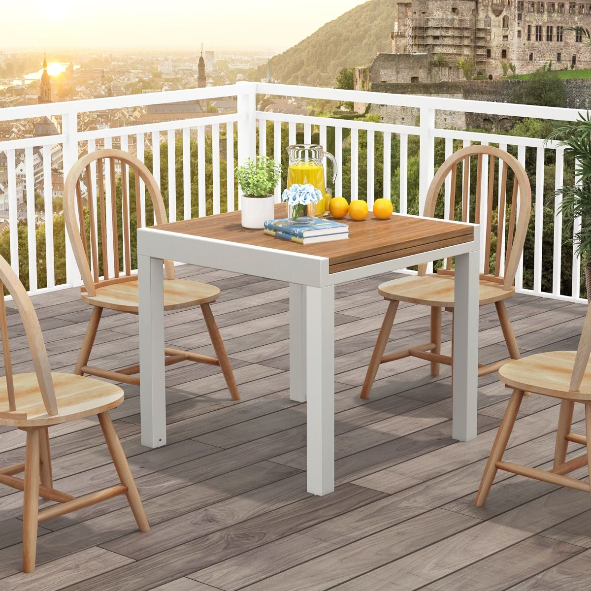 Table de Jardin Extensible en Aluminium Ajustable de 80 à 160 CM Table à Manger Rectangulaire pour 4-6 Personnes Gris/Naturel -