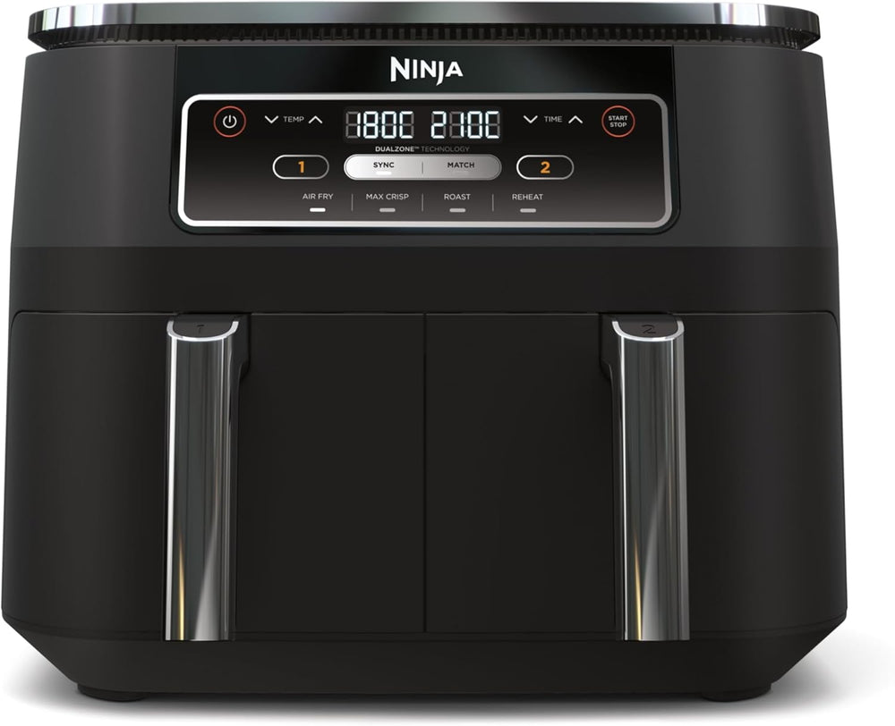 Foodi FlexDrawer Air Fryer,Dual Zone Avec Sparateur Amovible,Grand Tiroir de 10,4 L,7-en-1,Double Zone,Sans Huile,Pices Antiadhsives Compatibles Au Lave-Vaisselle,Noir AF500EU