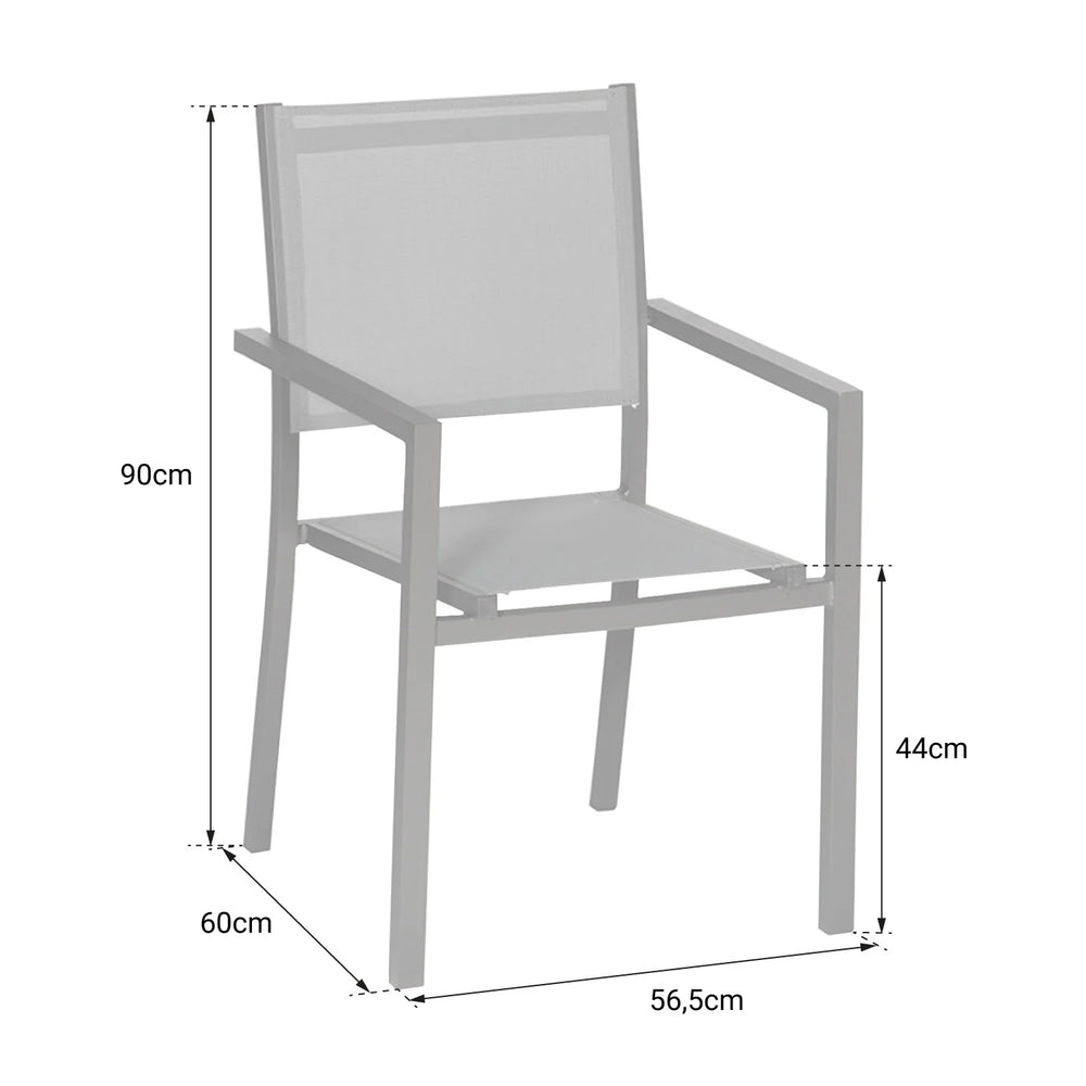 Lot de 8 chaises en aluminium anthracite - textilne gris -