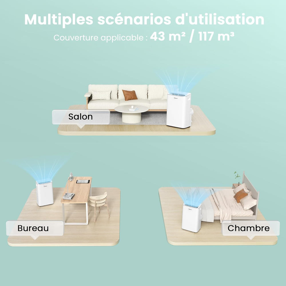 MIDEA Climatiseur Mobile Silencieux 12000 BTU avec Évacuation - Climatisation Portable Prêt à Poser 3500W - Clim Réversible Split Mobile - 4 modes avec Kit de Fenêtre et App Control