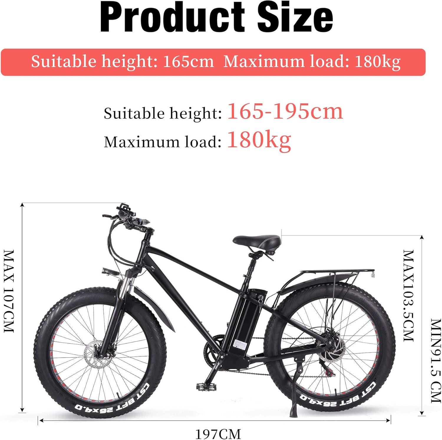 ride66 Vélo électrique VTT pour Homme Adulte,26 Pouces 21Ah Batterie au Lithium Shimano 7 Vitesses,Vélo Homme Fat Bike Noir XL -