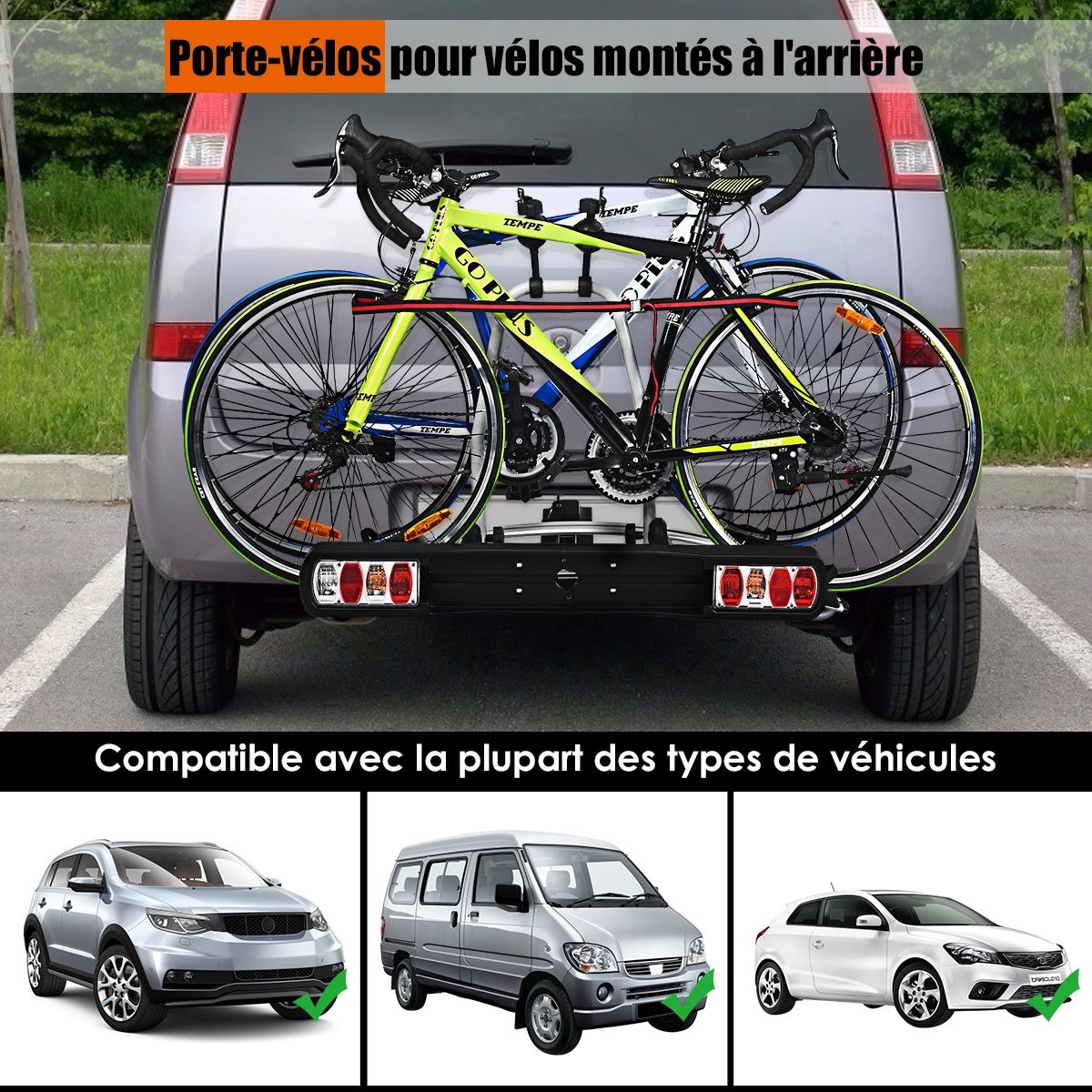 Porte-vlos pour Attelage sur SUV Berline Fourgon pour 2 Vlos Conception Intelligente de Basculement 113x72x63cm -