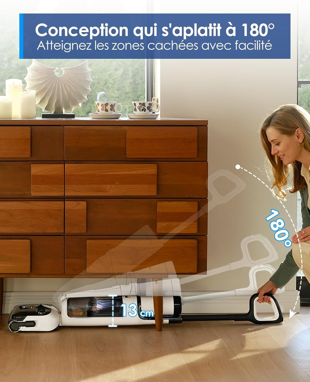 Tineco Aspirateur Balai sans Fil Floor One S6 Stretch Lite Aspirateur Laveur, S’aplatit à 180°, Auto-Nettoyage, Longue Autonomie, Nettoyage des Bords de 2 côtés
