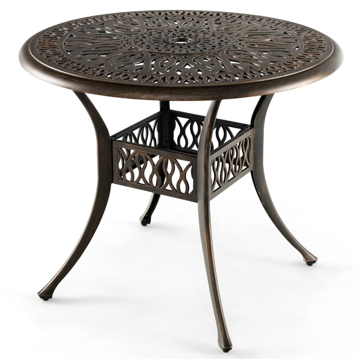 Table Jardin Ronde en Aluminium coulé 90x90x74CM avec Trou pour Parasol 5CM Table Extérieure avec Pied Réglable Antidérapant -