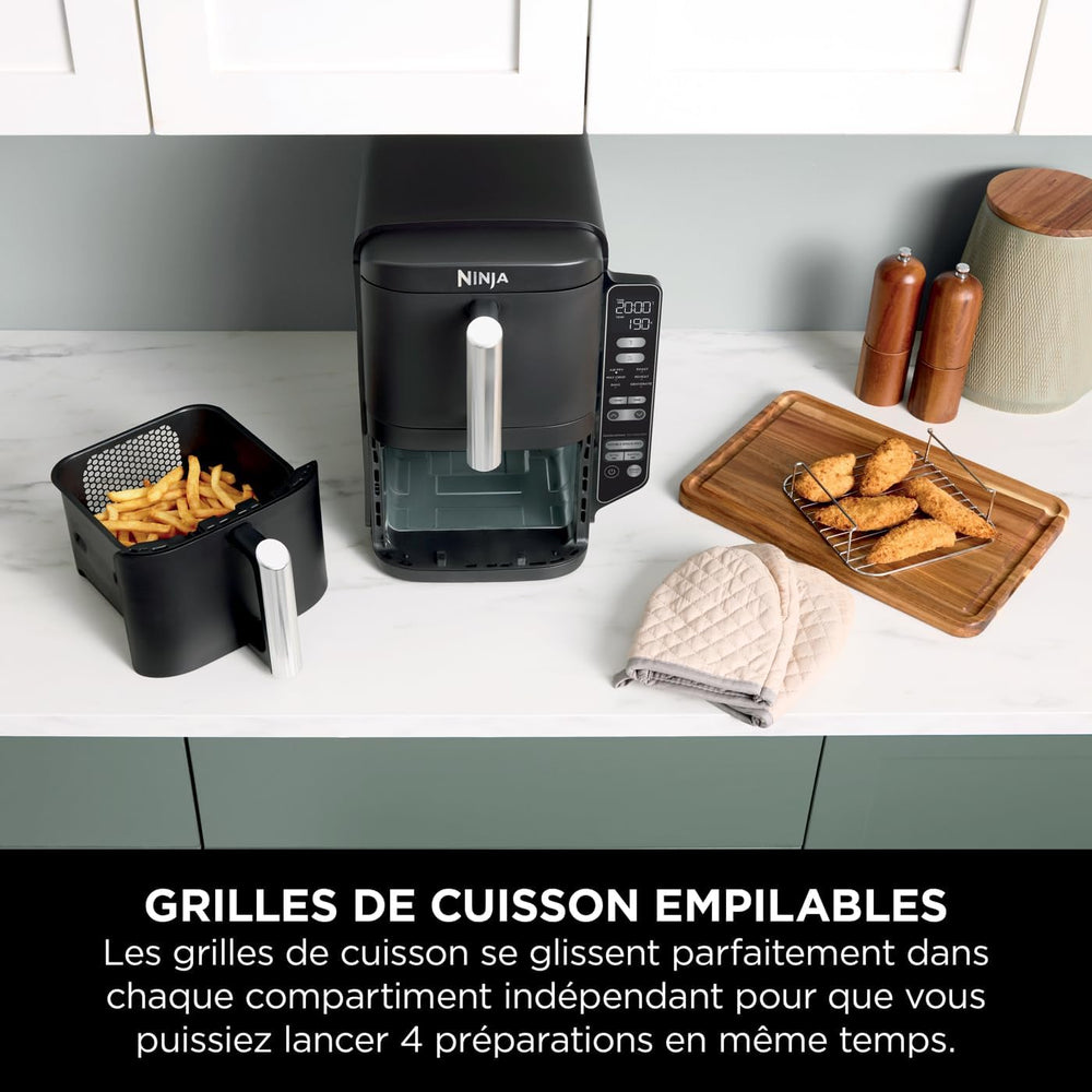 Foodi FlexDrawer Air Fryer,Dual Zone Avec Sparateur Amovible,Grand Tiroir de 10,4 L,7-en-1,Double Zone,Sans Huile,Pices Antiadhsives Compatibles Au Lave-Vaisselle,Noir AF500EU