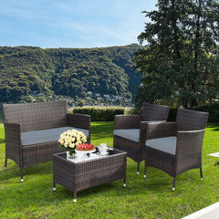Salon de Jardin 4 PCS Mobilier de Terrasse en Rotin PE pour Vranda Patio Terrasse Piscine Marron et Gris -