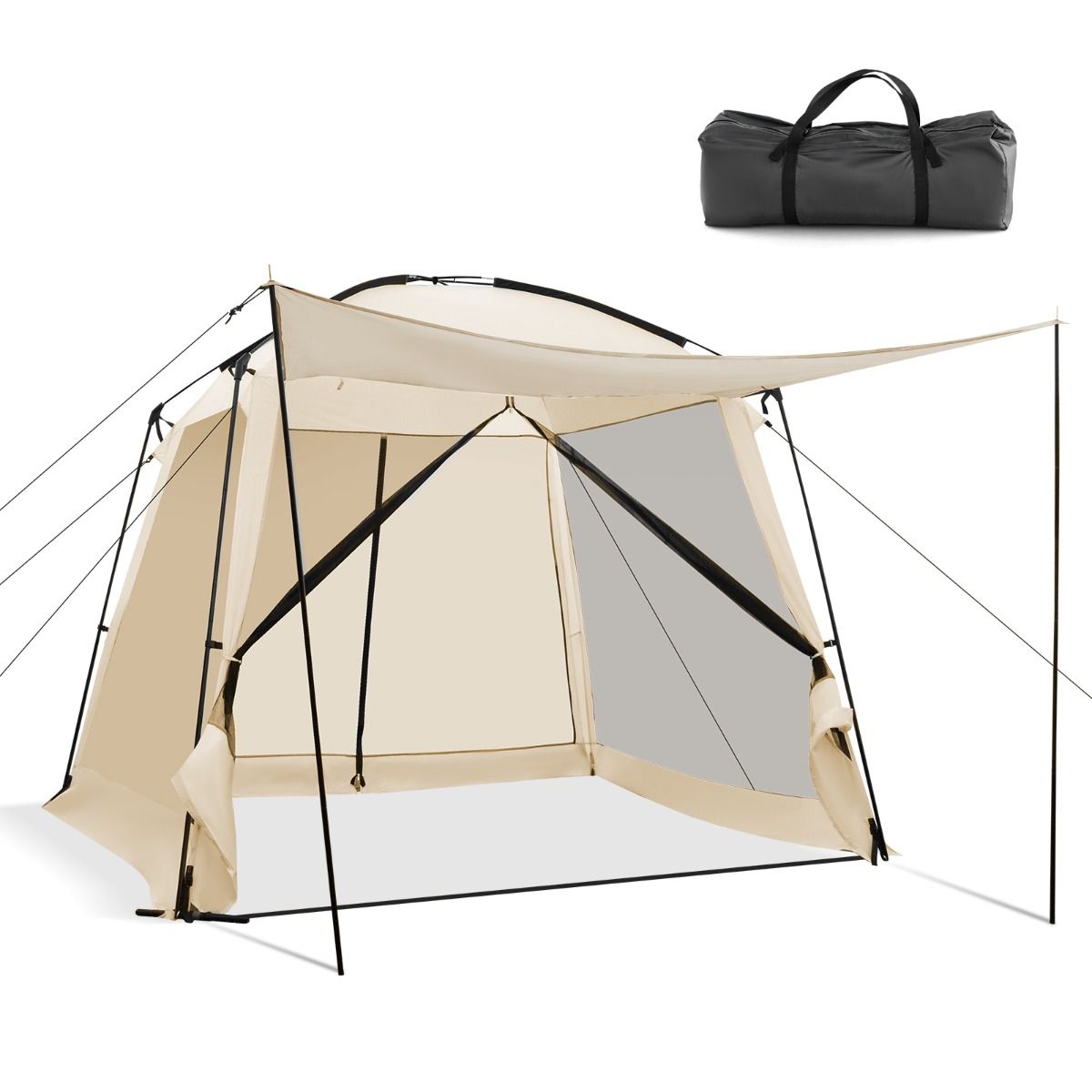 Tente de Camping pour 8-10 Personnes Tente D么me avec Vestibule et Moustiquaire Porte Zippe Tente Portable avec Sac de Transport 300x300x250cm Beige -