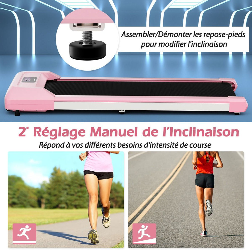 Tapis de Course Mince Tapis de Jogging avec Capacit de 120 Kg Tlcommande et cran Led Inclinable  Roulettes Tapis de Course  Glisser Gris/Noir/Rose -